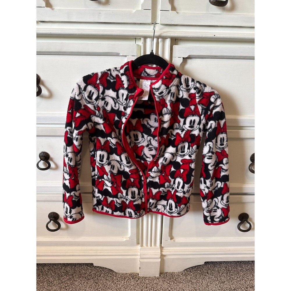 Girls Disney Minnie Mouse Zip Up Fuzzy Jacket Size 7/8